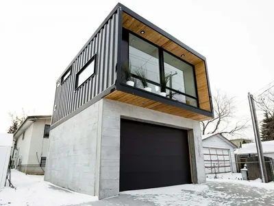 Дом с плоской крышей и гаражом №128 проект с террасой -