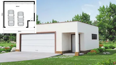 DT0675 – проект одноэтажного дома с плоской крышей и гаражом