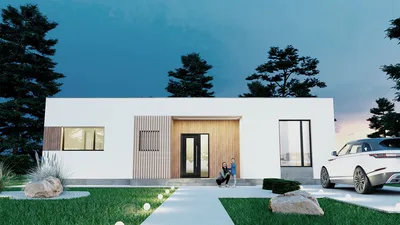 672A «Дега» - красивый проект одноэтажного дома, современный стиль, с  террасой и с плоской кровлей: цена | Купить готовый проект с фото и  планировкой