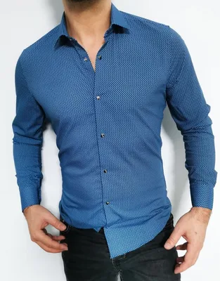 Синяя мужская рубашка на кнопках с длинным рукавом Р-896 купить в интернет  магазине Fashion-ua в Украине