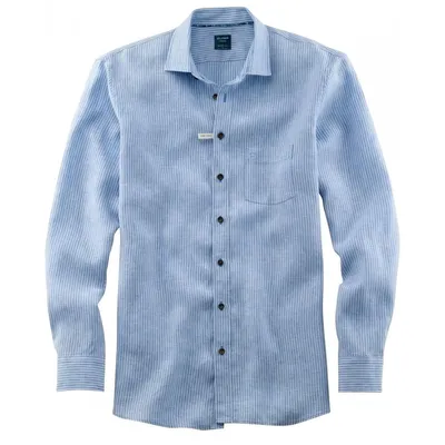 Рубашка мужская Olymp Casual 41021410, Modern fit, льняная голубая в  полоску купить в Москве в интернет-магазине SHOP4BIG - цена, фото, описание