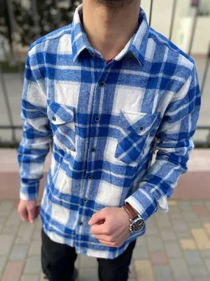 Мужская стильная байковая клетчатая рубашка синяя, демисезонная плотная  рубашка в клетку голубая с белым (ID#1568117738), цена: 767 ₴, купить на  Prom.ua
