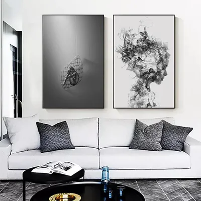 Купить Современное настенное искусство, абстрактная черно-белая картина с  персонажами на холсте, дым, женские постеры и принты для декора гостиной  Cuadros | Joom