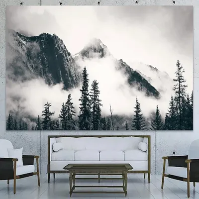 Черно-белая картина с изображением дерева, тумана, гор, природный пейзаж,  холст, современное настенное искусство, картина для гостиной, домашний  декор | AliExpress