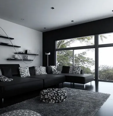 Черный интерьер в гостиной: идеи дизайна, сочетания цветов и материалы, 30+  фото