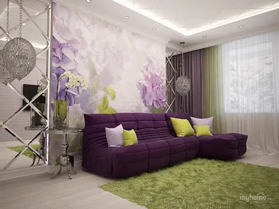 Комната в зеленом и фиолетовом цвете - 78 фото