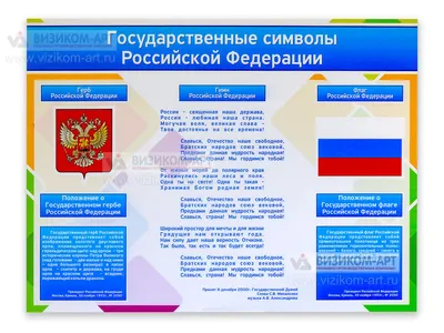 Мастерская Стендов - Стенд «Символика России: Герб России, Гимн России,  Флаг России», 90х60 см