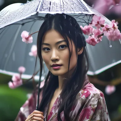Обои на рабочий стол Японская девушка в кимоно с зонтом, обои для рабочего  стола, скачать обои, обои бесплатно