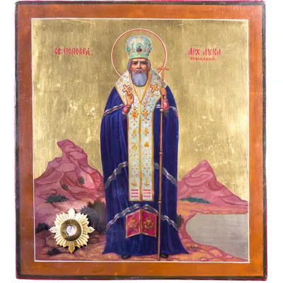 Греческая православная деревянная икона Святого Луки Крымского с  22-каратным золотым листом – Agiografia Icons