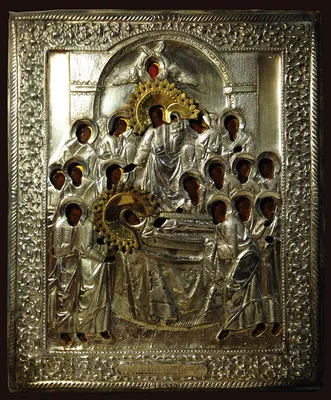 Успение Пресвятой Богородицы, икона храмовая в фигурном киоте, размер 60х80  сантиметров