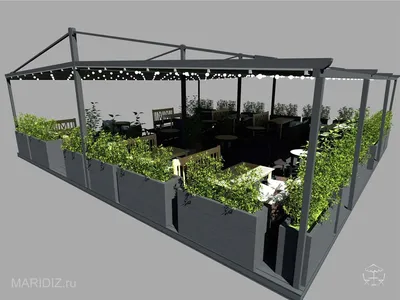 Фотомонтаж -фотоврисовка летнего кафе. 3D-модель кафе