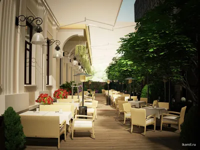 Дизайн летнего кафе с верандой - заказать дизайн-проект летнего кафе под  ключ в InspireGroup | INSPIREGROUP