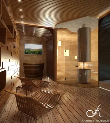 Дизайн-проект настоящей русской бани с необрезной доской Кело и полубревном  на стенах | ArtSauna баня сауна хаммам | Дзен