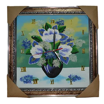 Часы-картина в багете, пейзаж ирисы в вазе, 36,5*36,5см, 600гр в разделе  Часы-картины в багете интернет магазина сувениров \"Радуга Камня\" - Радуга  Камня