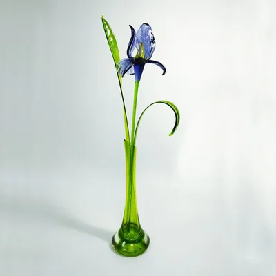 Фиолетовый ирис из стекла в вазе,1 цветок, средний размер - Imperialglass