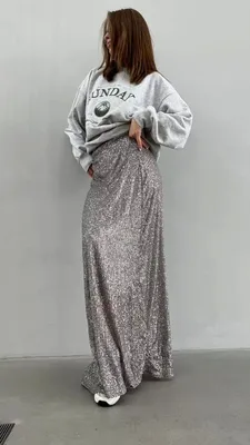 Женская длинная шелковая юбка с пайетками, с заниженной талией | AliExpress