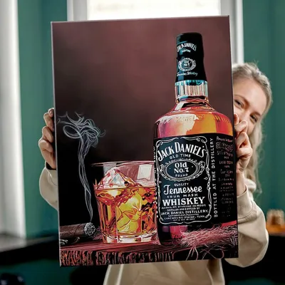 Арт девушка с бутылкой jack daniels в баре - обои на рабочий стол