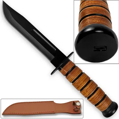 Reproduction WWII Combat USMC Kabar-Style Fighting Knife with Leather  Sheath | eBay