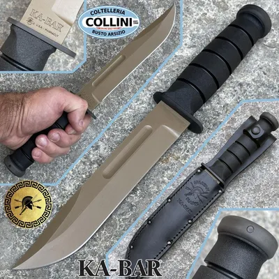 KA-BAR 1217 Full Size USMC Fighting Knife 7\" Plain Blade, Leather Handles,  Leather Sheath - KnifeCenter