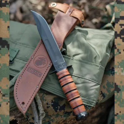 Official Ka-Bar Knife with Leather Sheath - The Marine Shop