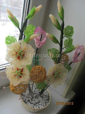 Уникальные изделия из бисера | Проволочные цветы, Бисер, Цветы из бисера