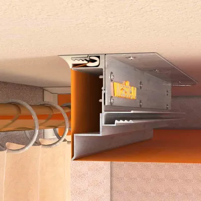 Карниз для штор ПК-5, интегрированный в натяжной потолок.