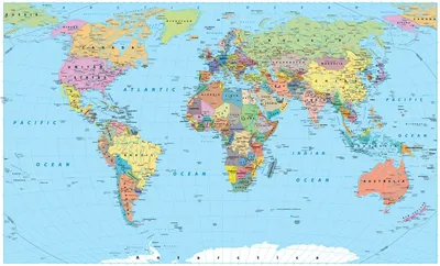 Политическая цветная карта мира с границами государств Векторный объект  Stock | Adobe Stock