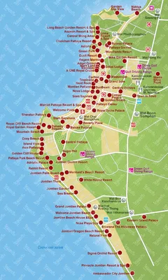 Подробная карта города Паттайя с отелями (Тайланд)