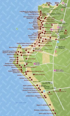 Карта Паттайи — подробная карта отелей, пляжей и туристических объектов  Паттайи (Таиланд) на русском