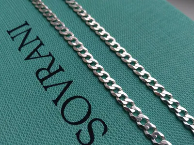 Серебряная мужская цепь, плетение Картье (Фигаро), чернение, ширина 7,8 мм  - купить в Ювелирном магазине Silveroff