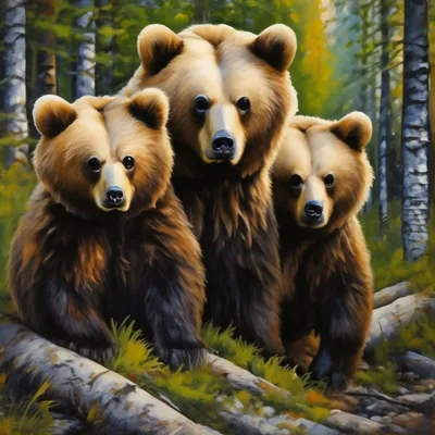 Картина три медведя с яркими цветами: скачать бесплатно