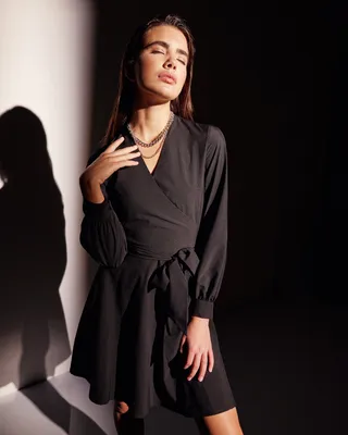 Платье женское с запахом мини черное - Barmariska