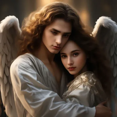 Ангел-защитник обнимает девушку» — создано в Шедевруме