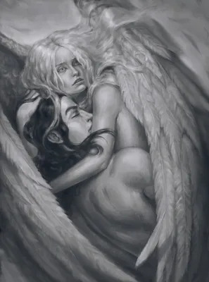 Ангел парень, обнимает ангела девушку…» — создано в Шедевруме