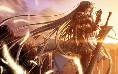 аниме-девушка воин с мечом в руках на фоне заката Иллюстрация вектора -  иллюстрации насчитывающей электронно, одежды: 227737825