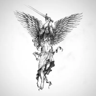 Эскиз тату архангел воин | Рисунок тушью, Эскиз тату, Цветы татуировки на  руках
