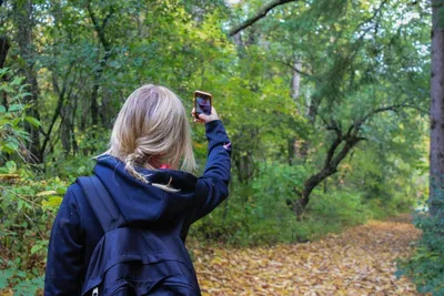 Woman in autumn park. View from the back. Stock Photo by  ©ElizavetaLarionova 127093298