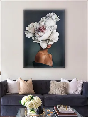 Картина на стену для интерьера \"Девушка с цветами на голове\" на натуральном  холсте 30*40 см - купить по низкой цене в интернет-магазине OZON (489170137)