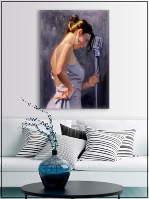 Картина на стену для интерьера \"Девушка с микрофоном\" на натуральном холсте  30*40 см - купить по низкой цене в интернет-магазине OZON (484176770)