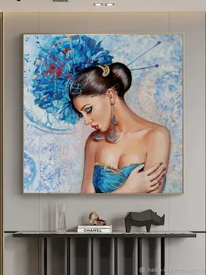 Картина на стену для интерьера \"Девушка радуга\" на натуральном холсте 55*77  см - купить по низкой цене в интернет-магазине OZON (484176933)