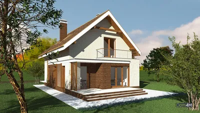 Проект дома с мансардой и балконом 150 м2 Е-154 из пеноблоков по низкой  цене с фото, планировками и чертежами