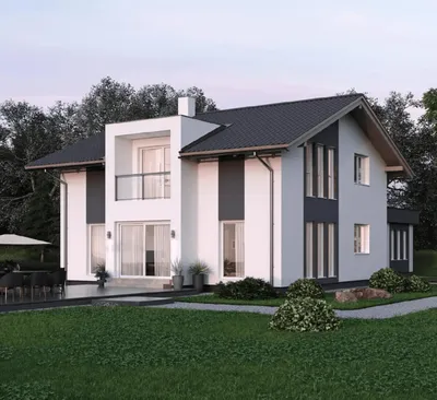 Двухэтажный дом с террасой и навесом для авто 147 кв.м. • Компания  СтеПанСтрой