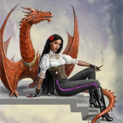 Картинка дракон брюнеток Фэнтези Девушки 2455x2455