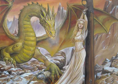 Девушка и дракон,фэнтези» — создано в Шедевруме