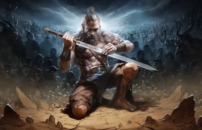 Фотография Diablo III меча воин мужчина barbarian Reaper 6000x3881