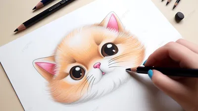 рисуем оранжевого кота цветными фломастерами, картинки рисовать легко и  мило, милый, картина фон картинки и Фото для бесплатной загрузки