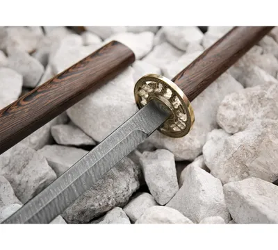 Купить катану «Золотой дракон», сталь черный дамаск (У10А-7ХНМ),  комбинированная ножна, покрытие: никель, золото, чернение