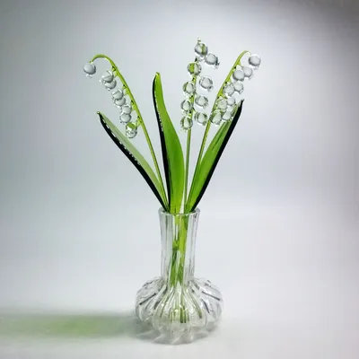 Ландыши из стекла в вазе, композиция из 1, 3 или 5 цветков. - Imperialglass