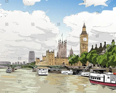 Иллюстрация картины Лондона акварели Символы Великобритании нарисованные  рукой Иллюстрация штока - иллюстрации насчитывающей достопримечательностью,  ретро: 94601901