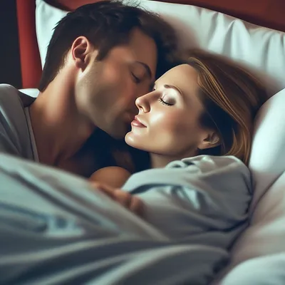 Мужчина и женщина спят в кровати …» — создано в Шедевруме
